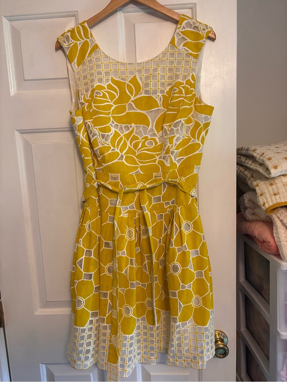 Covington Yellow and White Floral Fit-and-Flare Dress